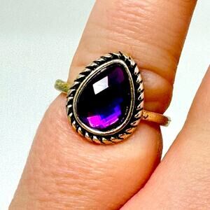 Faux Teardrop Amethyst Whimsical Silver Ring NEW